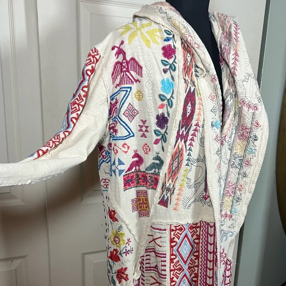 ๐ฆ Johnny Was BIYA Embroidered Hooded Boho Cardigan Jacket Ivory Festival, medium - Picture 5 of 14